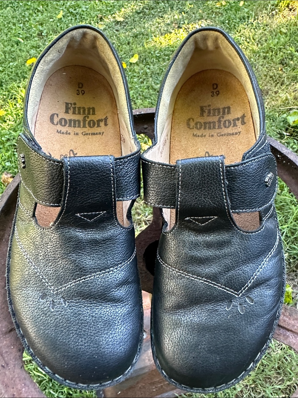 Finn Comfort Black Leather Mary Jane Slip-On Loafers